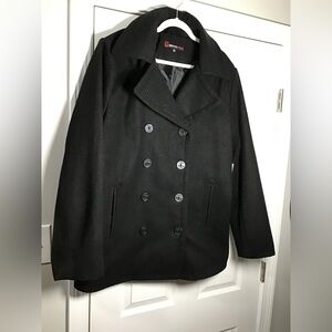 Alpine Swiss Dbl Breasted Wool Blend  Black Peacoat Sz XL Men NWT